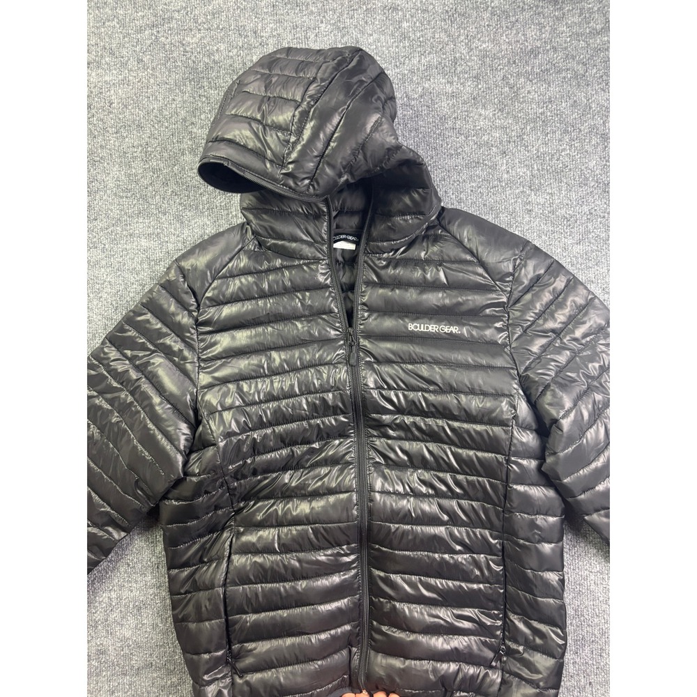 Boulder Gear Puffer Jacket Mens Medium Black Hooded Quilted Full Zip 2824R